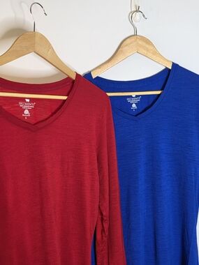 Seg'ments blue& Red Long Sleeve 100% Merino Wool Base layer Shirts Lot of 2